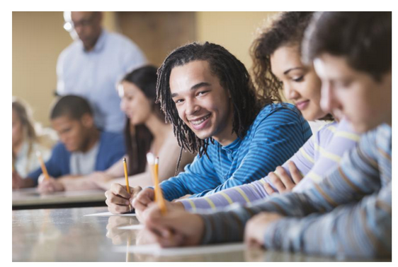 student smiling in classroom