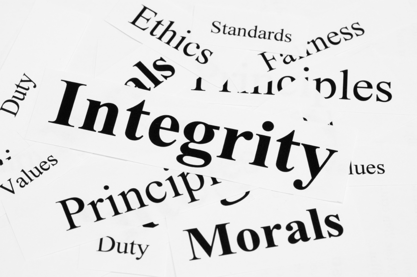 emphasis on Integrity, among other words such as Ethics, Morals, and other synonymous words