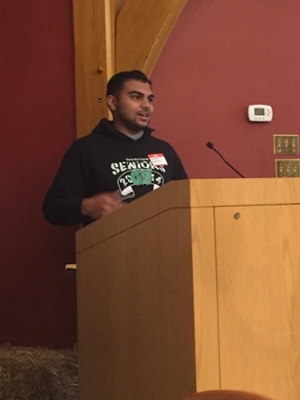 Suveer Seemangal presenting in the Oakland Building at QCC