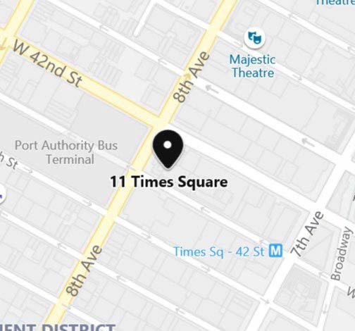 Map of where Microsoft Headquarters is located in Times Square