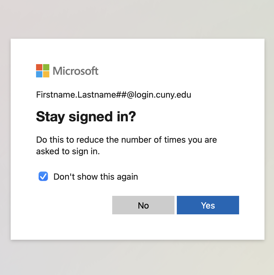 Screenshot of the Microsoft 365 stay signed in option
