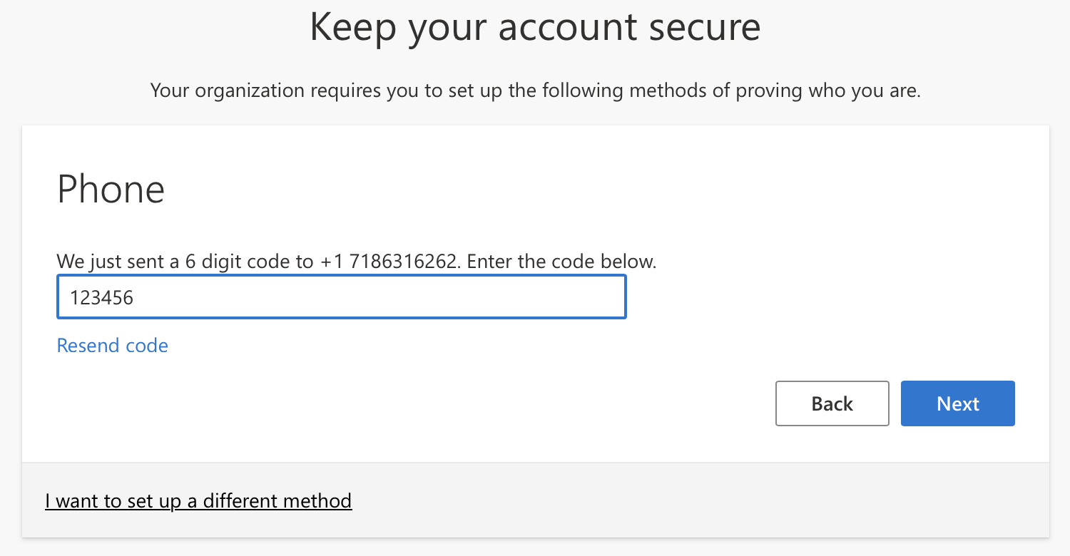 Screenshot of the MFA verification code entry screen