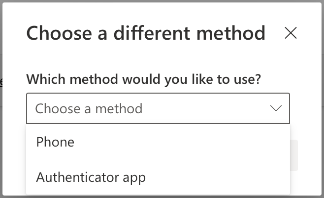 Screenshot of select other MFA method