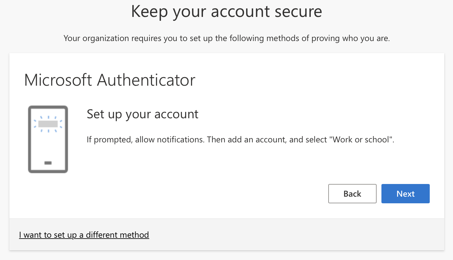 Screenshot of the Microsoft Authenticator setup screen for 365