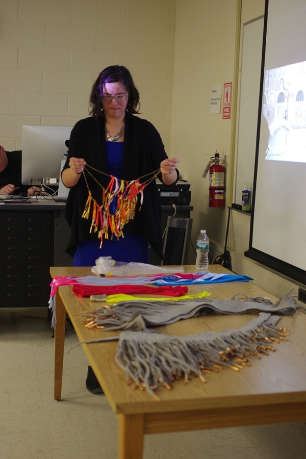 Maria Hupfield, visiting artist, with a collection of items