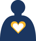 Advisor logo with a dark blue figure with an outline of a heart on their chest