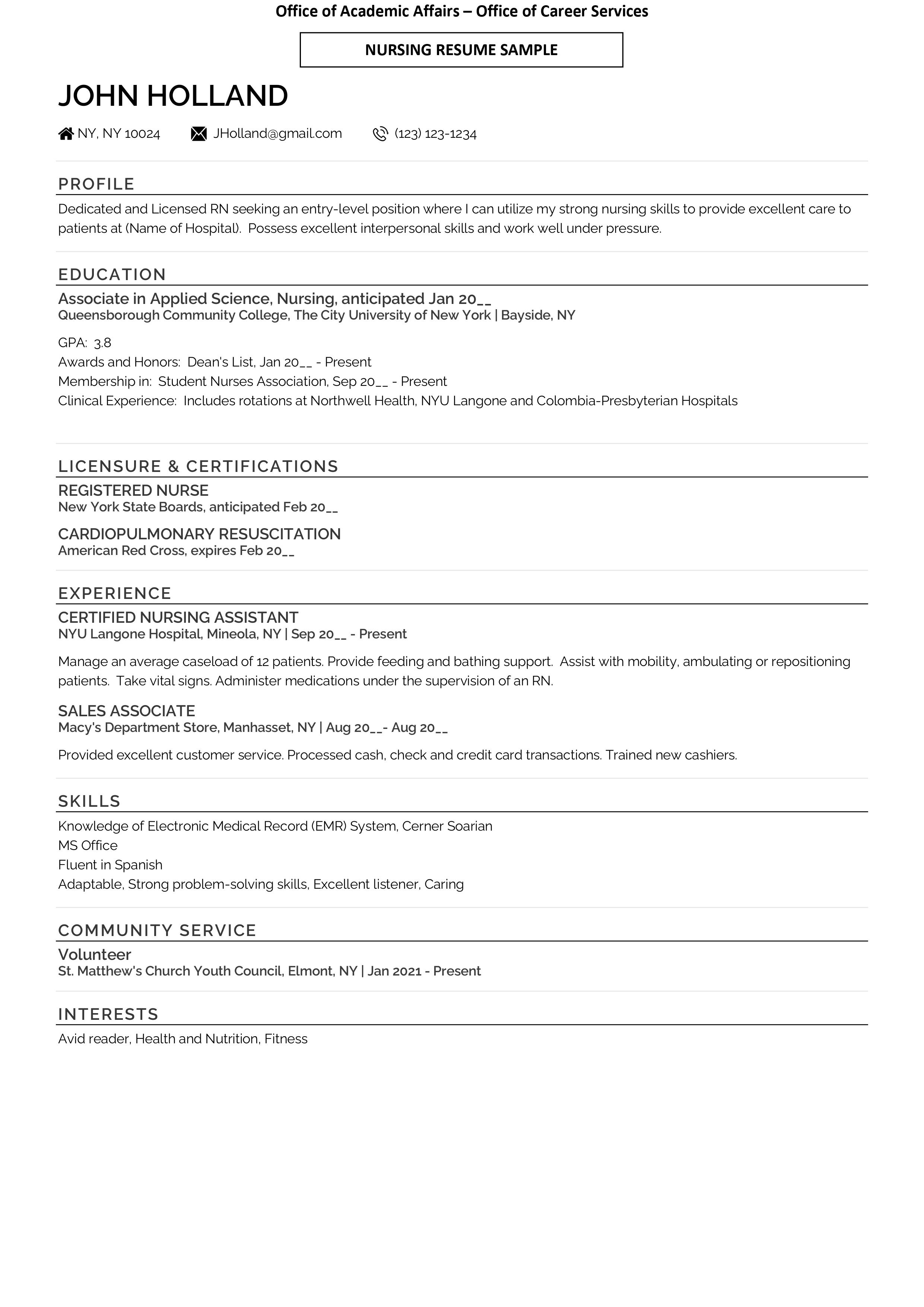 sample nursing resume with smaller font