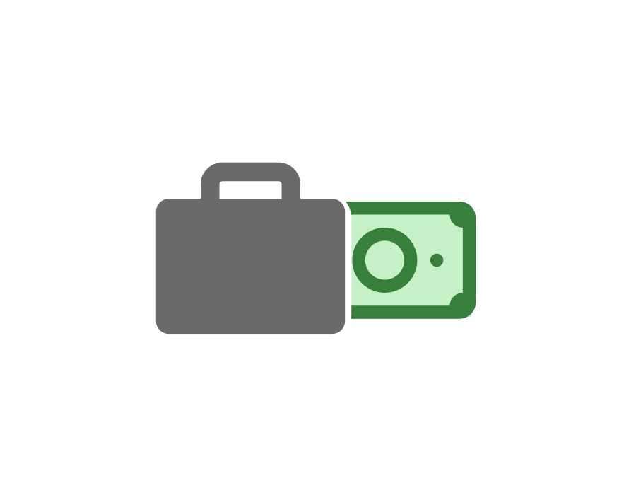 Briefcase over dollar bill icon