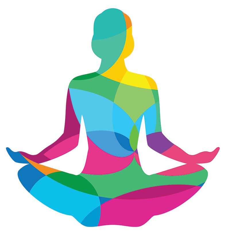 graphic person doing Yoga with psychedelic colors