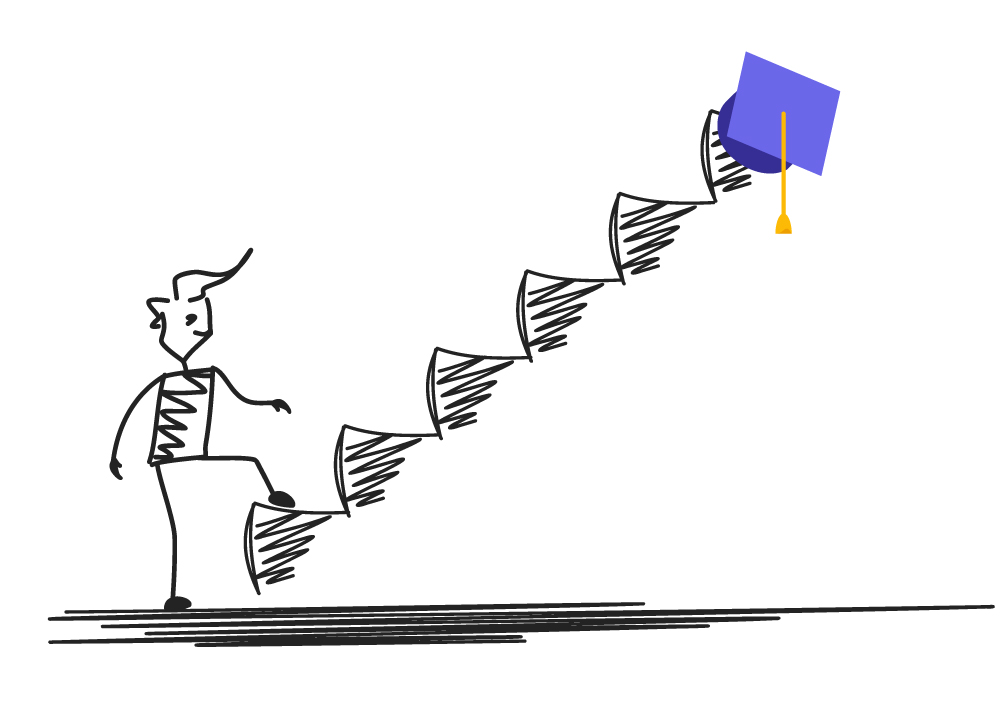student walking up stairs leading to graduation