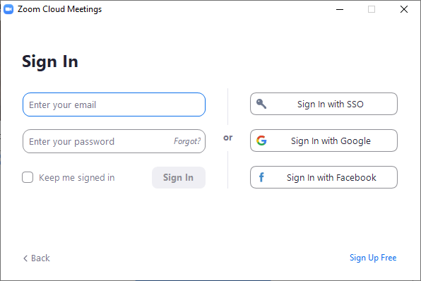 Zoom Sign-in Screen