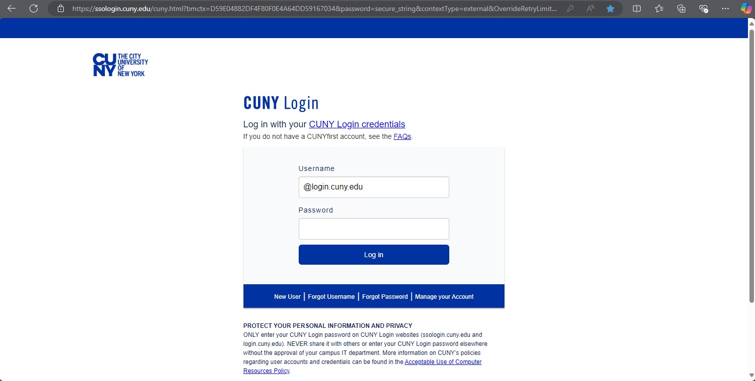 CUNYfirst login page