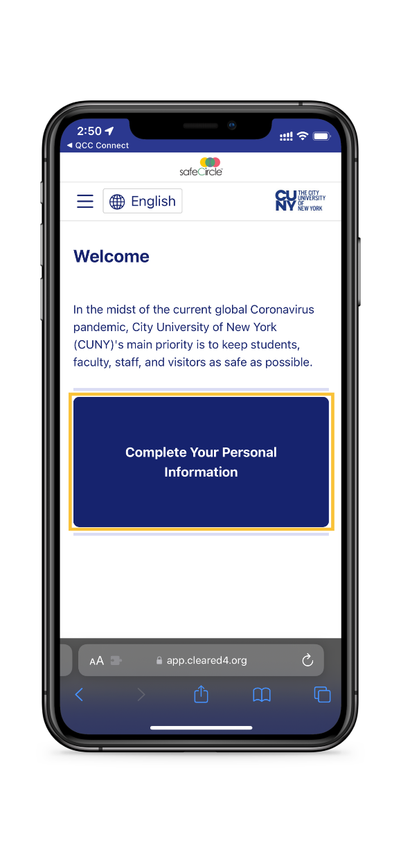 complete your personal information in QCC Connect app