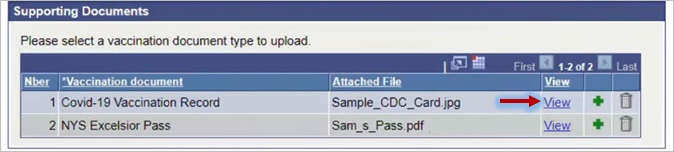 Select a vaccination document type to upload