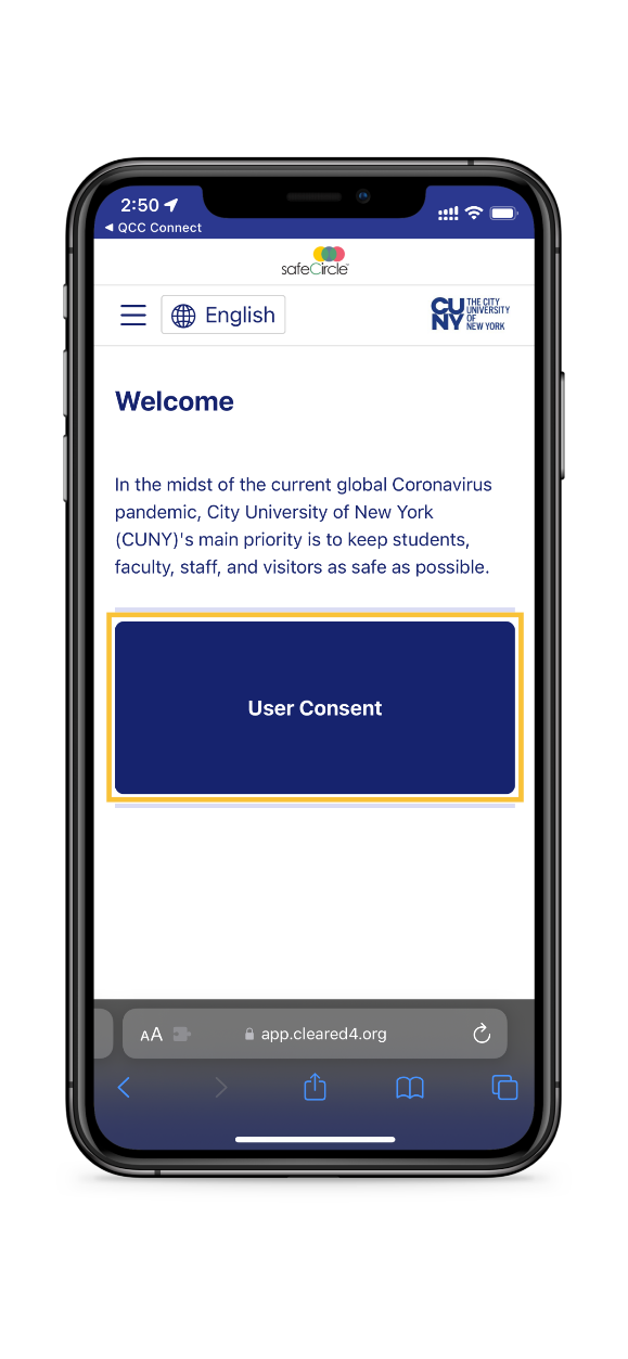 Welcome message in QCC Connect app