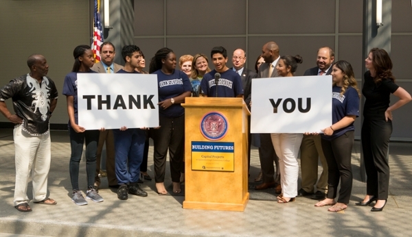 Science Atrium press conference with NYC Councilmembers and QCC students