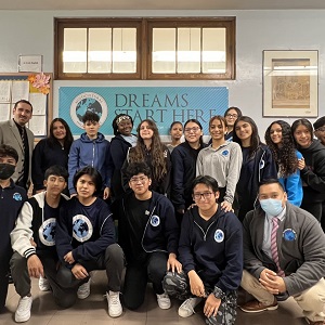 Maz Nikoui-Tehrani with high school students in ESL program