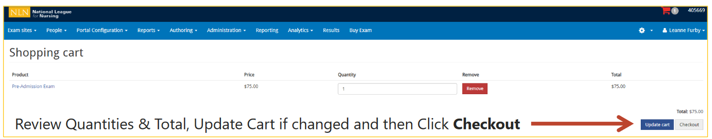 NLN Review Cart and Checkout Image