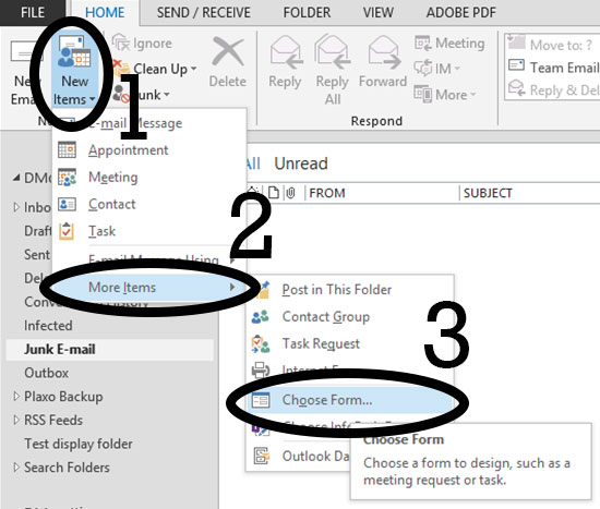 Using the New Items, More Items, Choose form menu options