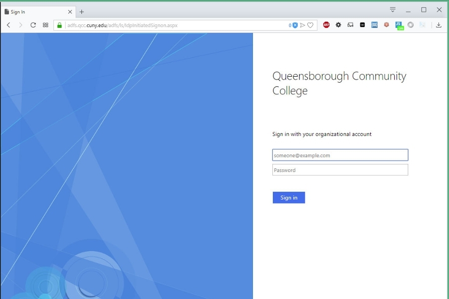 QCC workfront sign-in screen