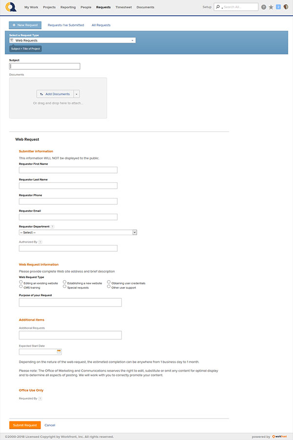 Web Services Request form
