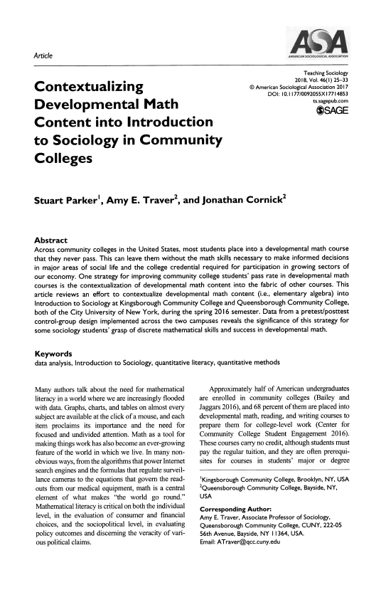 article by Parker, Traver, and Cornick, 2018