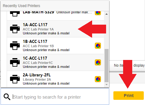 drop down menu to select which printer you want your document to print from for your convenience