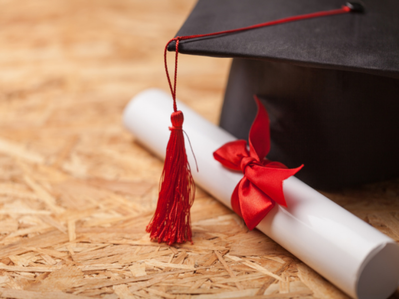 graduation cap and diploma