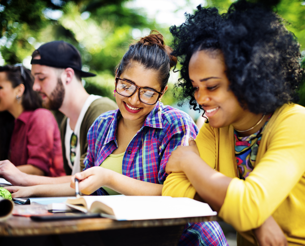 college students working together