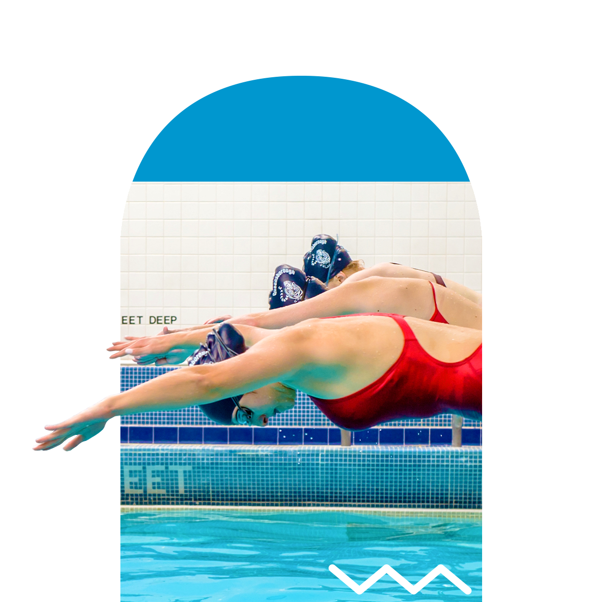 3 women diving into the swimming pool synchronously